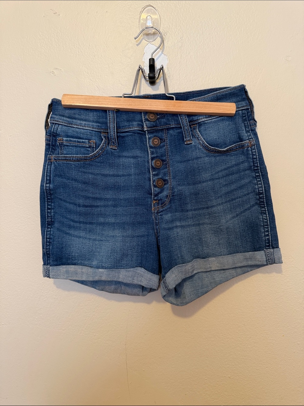 Hollister Women's Blue Button-Front Denim Shorts